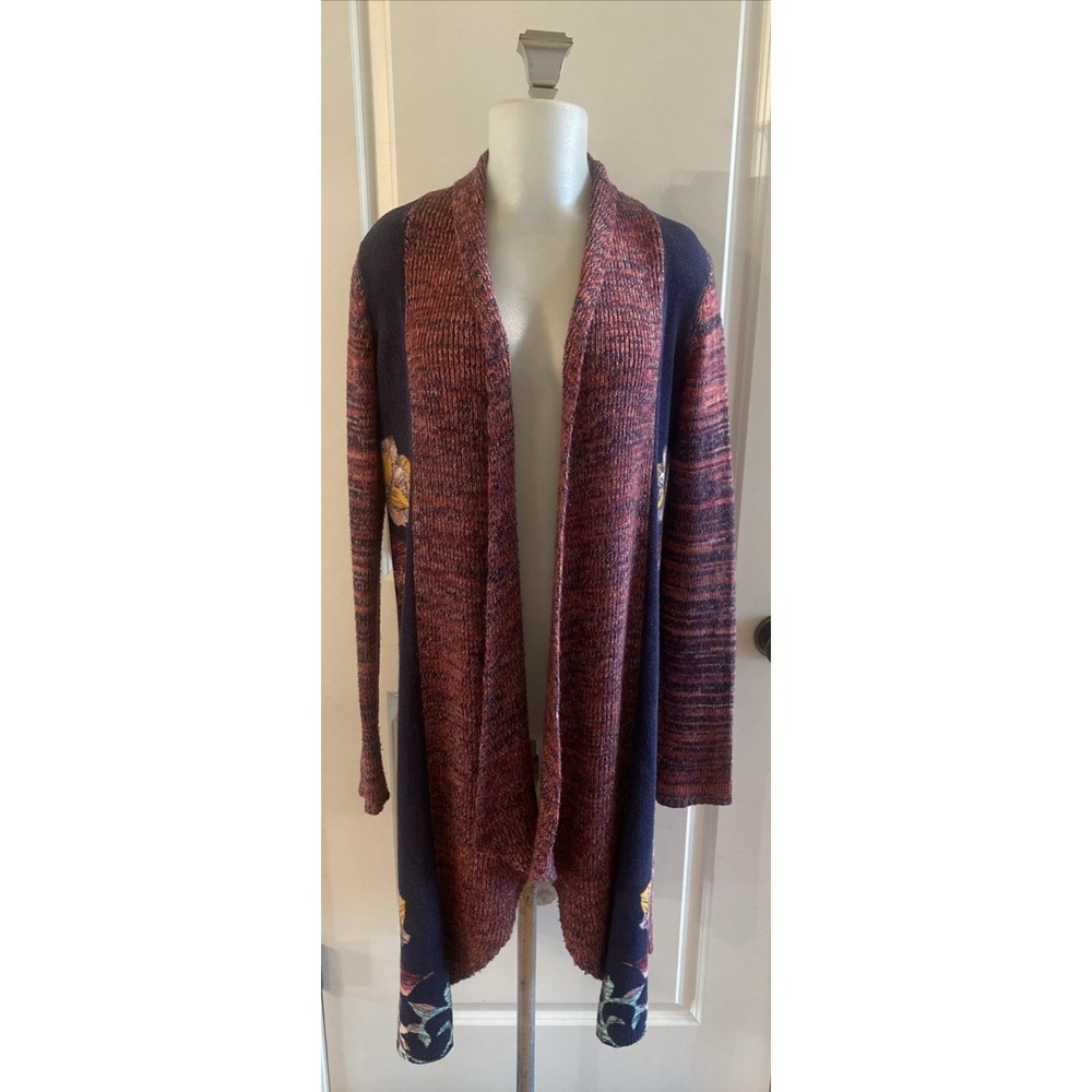 Moth Anthropologie Size Medium Duster Cardigan Sweater Open Long Blue‎ Floral - Picture 6 of 11